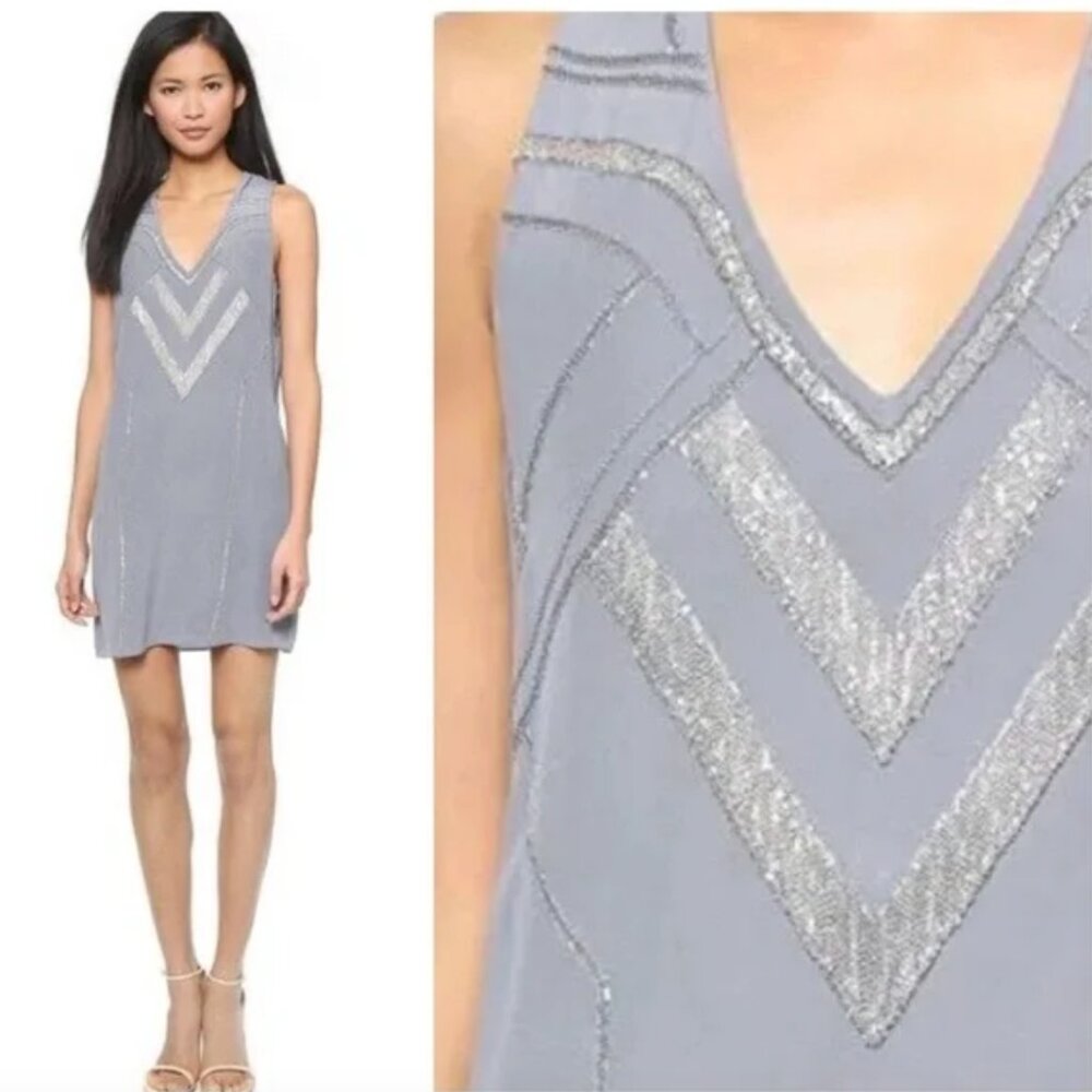RAMY BROOK Silver Silk Holiday Party Dress Midi
